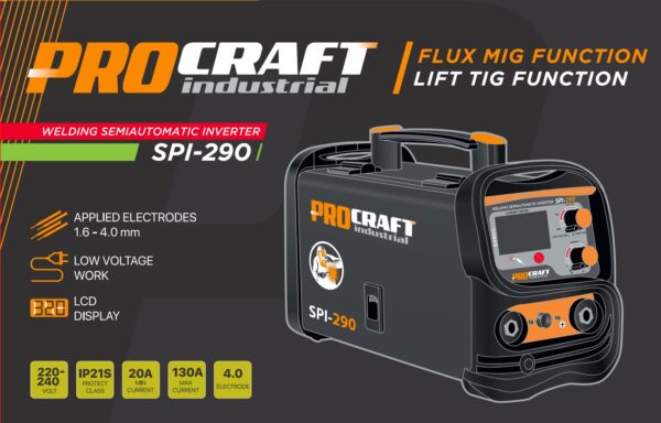 Kombinovaná invertorová svářečka Co Flux - trubičkový drát, MMA, TIG lift Procraft SPI-290 | SPI-290 - Image 21