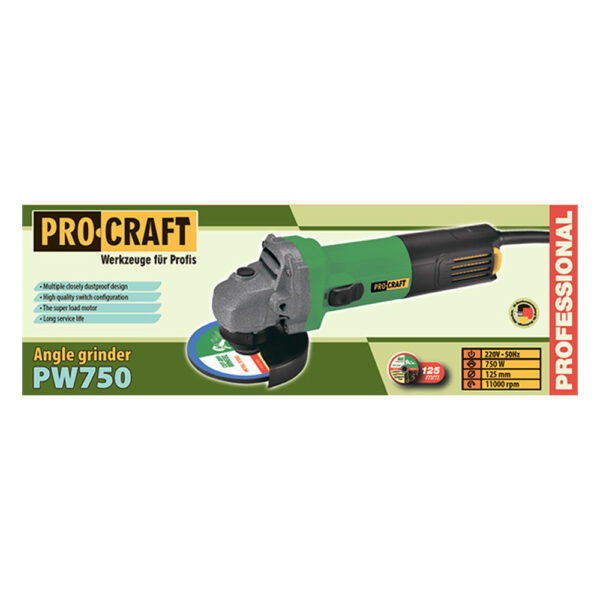 Bruska úhlová Procraft PW750 + rychloupínací matice RM14, 10x řezný kotouč CD125x1.0b v kovovém boxu | SPW750/CD125x1.0b/RM14 - Image 5